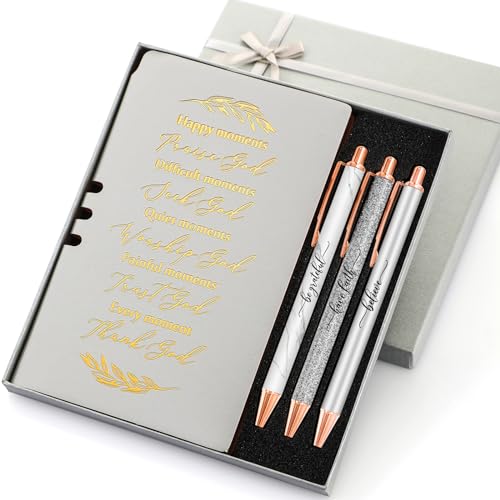 Spakon 5 Pcs Christian Gifts for Women Church Gifts Scripture Prayer Journal Religious for Women God Notebook Pen with Gift Box Scripture Notepad Bible Study Group Grad Favors - color: Grey, style: Happy Moment