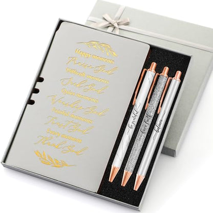 Spakon 5 Pcs Christian Gifts for Women Church Gifts Scripture Prayer Journal Religious for Women God Notebook Pen with Gift Box Scripture Notepad Bible Study Group Grad Favors - color: Grey, style: Happy Moment