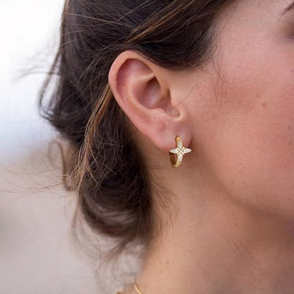 Huggie Hoop Earrings for Women Gold CZ Stud Earrings 14K Gold Filled Small Boho Huggie Earrings Hypoallergenic Piercing Hoops Jewelry - style: Cross