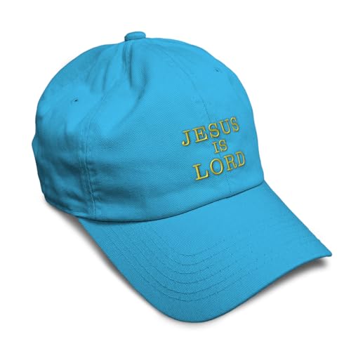 Speedy Pros Soft Baseball Hat Embroidered Dad Hat Jesus is Lord God Christ Christian Religious Cotton - color: Aqua Design Only