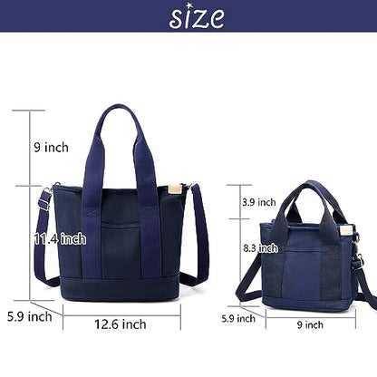 Canvas Tote Bag for Women,Small Totes Bags with Zipper Crossbody Purse with Pockets Large Shoulder Handbag,2 Sizes - color: Blue, size: Small