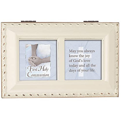 Cottage Garden First Holy Communion Know The Joy Matte Ivory Rope Trim Petite Music Box Plays Ave Maria