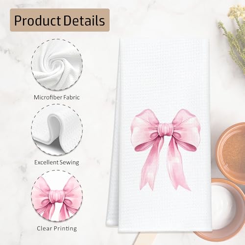 Christian Kitchen Towels Set of 2, Waffle Weave Hand Towels with Bible Verse and Pink Bow,Inspirational Decorative Dish Towels for Kitchen & Bathroom, Faith Gift for Women and Friends 16x24 Inch