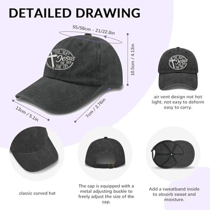 Christian Hats for Men Women, Jesus Baseball Cap, Adjustable Cotton Embroidered Christian Hats