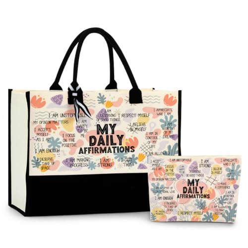 jeilink Inspirational Religious Gifts Boss Mom Birthday Christmas Tote Bag Canvas Reusable Grocery Beach Tote Black Pink - color: Daily Affirmations 1712