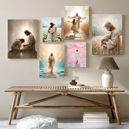 FASWQ Wrapped Canvas Pink Jesus Walking on Water Wall Art 12x16 in - color: JesusBack, size: 16"L x 12"W