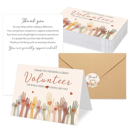 100 Sets Volunteer Thank You Cards Envelopes Stickers Appreciation Gifts