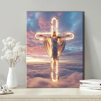 RJETZMU Jesus Cross Canvas Wall Art, Gallery Wrapped Christian Print, 12x16 - color: Beautiful Jesus, size: 16"L x 12"W