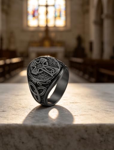Men's Stainless Steel Celtic Cross Ring - color: Black