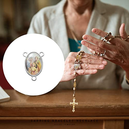 80pcs/40sets Rosary Cross and Center Miraculous Medal Charms Silver Picture Jesus Enamel Maria Our Lady Alloy Crucifix Pendants for DIY Necklace Bracelet Jewelry Making (A544)