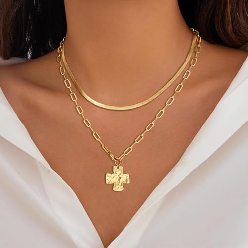 14K Gold Plated Chunky Heart Necklace for Women - color: 2-cross chain