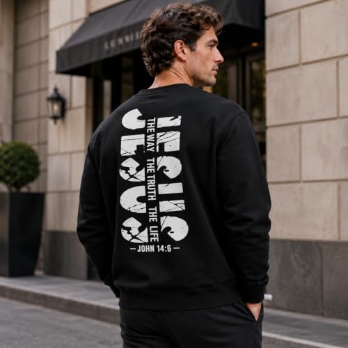 Jesus Sweatshirt For Men The Way The Truth The Life Christian Faith Hoodie - color: Black, size: XX-Large