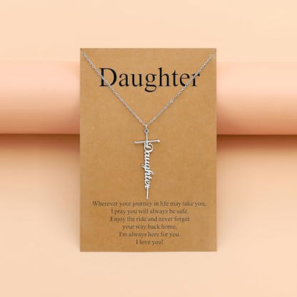 Lcherry Birthday Gifts for Grandma Mom Daughter Teacher Cross Necklace for Women Christian Necklaces Religious Gifts Jewelry for Women Mother's Day - style: Daughter