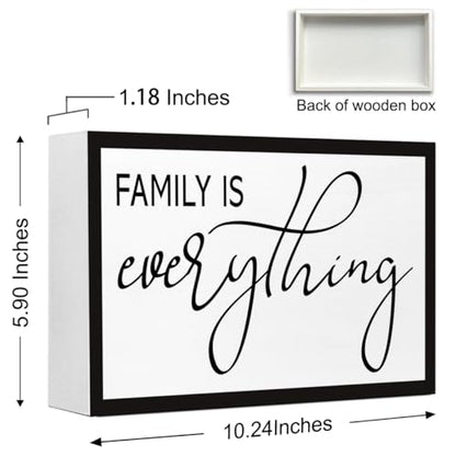 Family is Everything Sign Wooden Box Desk Decor,Rustic Farmhouse Home Wood Block Sign for Home Living Room Shelf Tabletop Decor 10'' x 6'' - style: Family is Everything