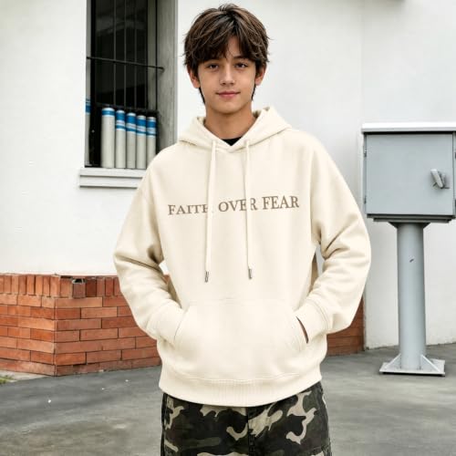 Fkatuzi Christian Faith Over Fear Hoodies For Teen Jesus Hoodie God Sweatshirt Bible Verse Religious Graphic Tops - color: Apricot, size: XX-Large