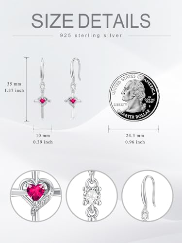 Seiyang Cross Birthstone Earring 925 Sterling Silver Cross Dangle Drop Earrings with 12 Months Birthstone Birthday Jewelry Gifts for Women Mom Her - color: 07-July, size: Style A