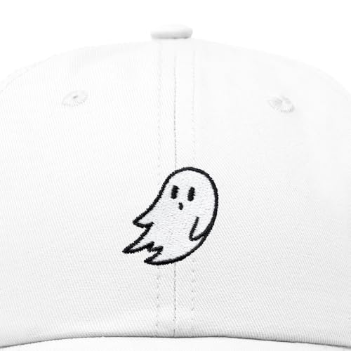 DALIX Ghost Embroidered Mens Womens Cotton Dad Hat Baseball Cap Adjustable - color: White