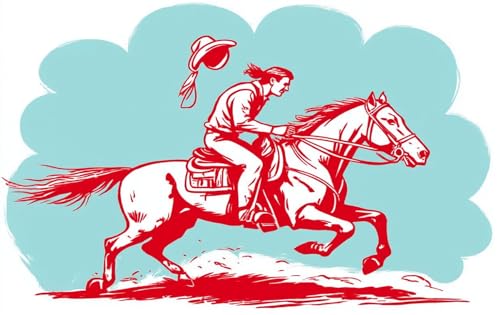 EKOBLA Vintage Cowgirl Farmhouse Oblong Rectangle Throw Pillow Covers Red Sketch Riding Horse Kicking Up Clouds of Dust West Hat Decorative Cushion Case for Couch Sofa Chair Cotton Linen 12x20 Inch - color: Multi-bs24