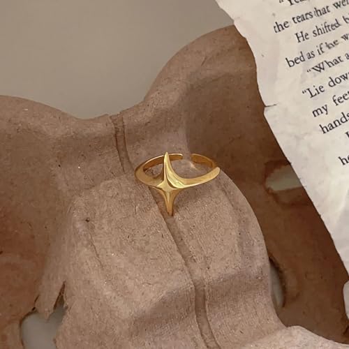 Star Rings for Women 925 Sterling Silver Cross Ring 14K Gold Plated Minimalist Trendy Pinky Ring Stackble Open Rings Friendship Rings Birthday Mothers Day Jewelry Gifts - color: Gold