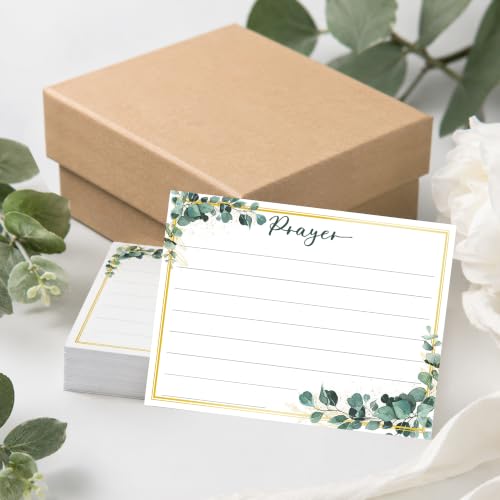 100 Pcs Lined Prayer Cards - 4x3 Christian Note Cards with Greenery Eucalyptus Art - 250GSM Matte Paper Boxed Set for Church, Small Group & Prayer Requests - color: EUCALYPTUS