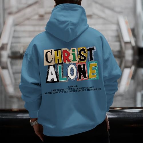 Christian Hoodies For Men Jesus Religious God Hoodie Faith Bible Verse Sweatshirt inspirational Cotton Pullover Tops - color: Deep Blue, size: Medium