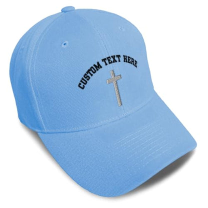 Custom Baseball Cap Cross Silver Christ Jesus God Faith Christian Hats - color: Light Blue Personalized Text Here