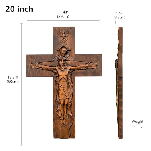 BGCOPPER Holy Trinity Crucifix Wall Cross, Christ Jesus Cross for Wall with Hook, Handmade Wooden Cross Wall Decor for Home Room Church Christmas Gifts (Retro, 20 Inch) - color: Retro, size: 19.7"L x 13.4"W