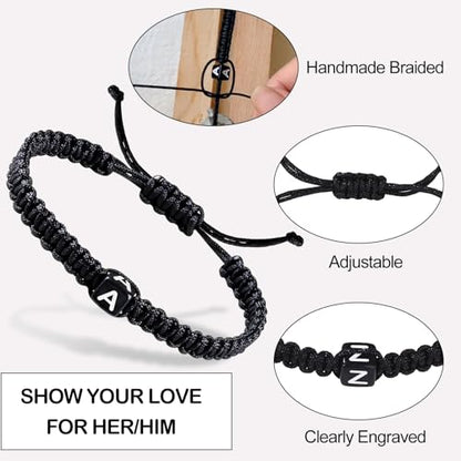 Handmade Letter Initial Bracelets A M K for Women Men Teens Cross Bracelet Black Rope Braided Jewelry Jesus Christian Bracelets Gift - color: F