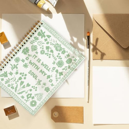 Christian Bible Spiral Notebook Journal Gifts for Women Teen Girl - color: green wildflower
