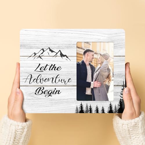 Engagement Picture Frame Gifts for Couples, Let The Adventure Begin Gift Wooden Picture Frames, 4x6 inch Photo - color: Green