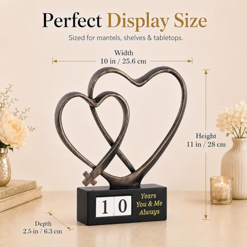 Wedding Anniversary Couples Gift - 1st to 50th or 60th for Wife Parents Husband, Wedding Gift for Couple, Two Hearts Decor and Cross Sculpture with Rotating Year, Printed Poem Card
