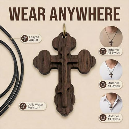 Wood Cross Necklace,Handmade Wood cross pendant Handcraft Christian Faith Pendant Gift for Women & Men - color: walnut