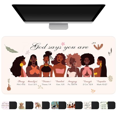 AFRITEE Black Girl Desk Mat - Christian Inspirational Quote Large Gaming Mouse Pad, Black Art Gifts for Women, Office Desk Protector