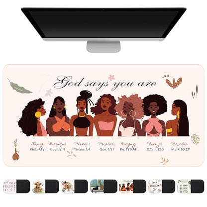 AFRITEE Black Girl Desk Mat - Christian Inspirational Quote Large Gaming Mouse Pad, Black Art Gifts for Women, Office Desk Protector