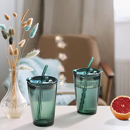 Joeyan Glass Tumbler with Straw and Lid,Green Glasses Water Cup with Straw - color: Green-1