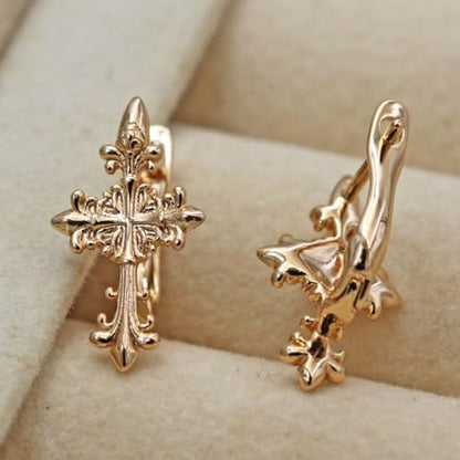 18K Gold Plated, Dangle Earrings for Women, Flower/Heart Drop earrings, Hypoallergenic Cubic Zirconia Earrings, Lightweight, Party, gold earrings, Jewelry for Gifts, Fashion - style: OBS7528-FlowerCross