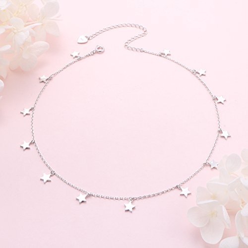 DAOCHONG Women S925 Sterling Silver Disc Statement Choker Necklace - style: Lucky Stars