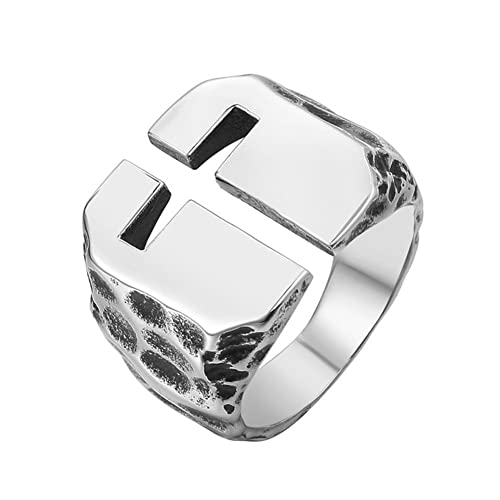 Men's Stainless Steel Ring Cutout Christian Cross Statement Signet Rings - color: silver