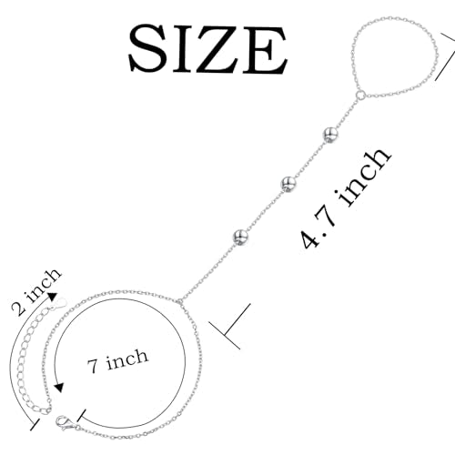 S925 Sterling Silver Finger Ring Bracelet Hand Adjustable Chain for Women - style: Beads Chain