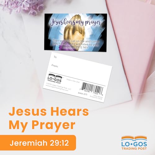 Jesus Hears My Prayer, Jeremiah 29:12, Bulk Pack of 25 Christian Affirmation Scripture Cards for Kids, Bible Memory Verse Wallet Cards for Childrens Church, Sunday School, & Youth Ministry - color: Jeremiah 29:12