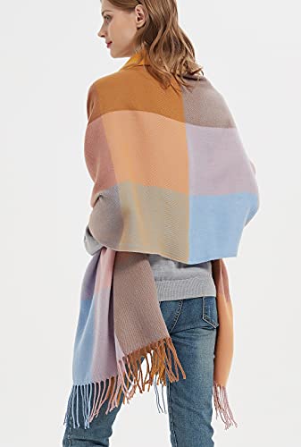 Wander Agio Women's Fashion Long Shawl Big Grid Winter Warm Lattice Large Scarf - color: Big Camel Pink 7
