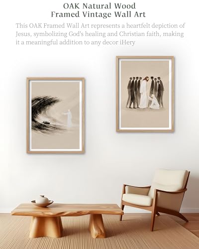 iHery 16x20in Woman Touches Jesus Framed Christian Wall Art - color: OAK Framed Jesus, size: 20"L x 16"W