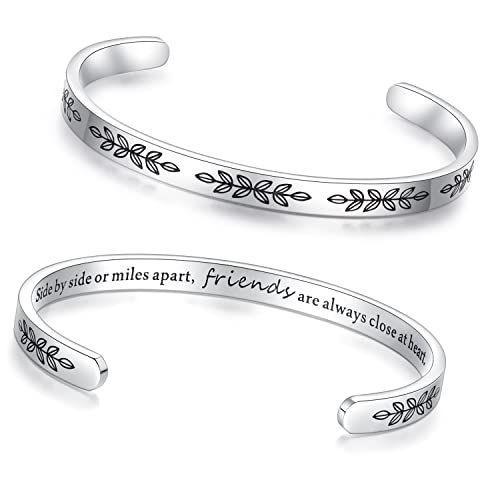 TONY & SANDY Cuff Bracelets for Women Teen Girls Best Friend Sister Mom Daughter Granddaughter Easter Birthday Mother's Day Christmas Stocking Stuffers for Teen Girls Women Jewelry - style: 0 - Friend Gifts - A - Side by side or miles apart, friends are a