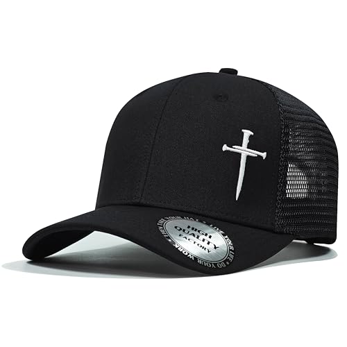 Christian Hats for Men Women,Jesus 3 Nail Cross Hat Christian Religious Gifts for Birthday/Christmas,Black and Silver - color: 02.black