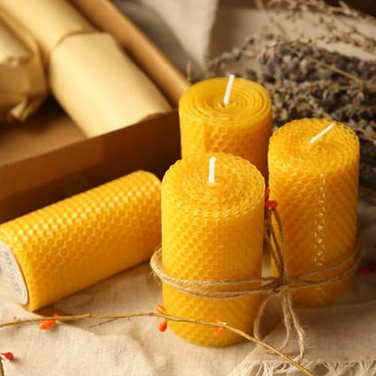 Beeswax Pillar Candles,Non-Toxic Honeycomb Bees Wax Candle for Home,Yellow - color: 2x4in, size: 3pcs