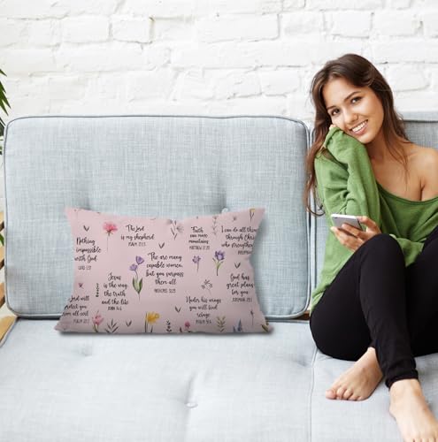 JINYO Bible Verse Pillow Covers 12x20 inch, Christian Gifts for Women Men, Christian Room Decor, Christian Pillow, Bible Verse Decor, Bible Pillow Cover, Bible Gifts for Women Men(Pink) - color: Bible Pillow Covers(pink)