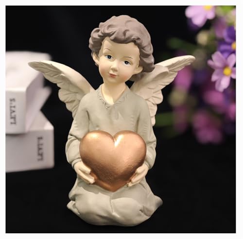 Guardian Angel Figurine Holding Gold Heart - size: 5.12"H
