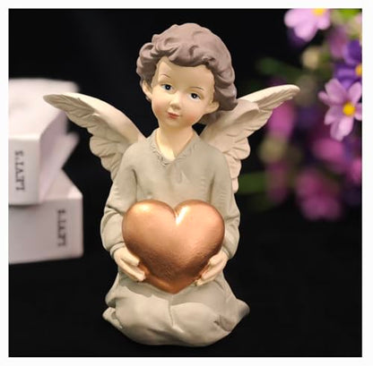 Guardian Angel Figurine Holding Gold Heart - size: 5.12"H