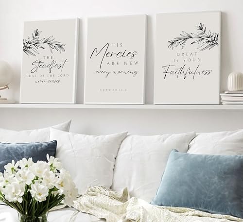 3Pcs Bible Plants Wall Art Christian Bible Verse Canvas Poster Prints Neutral Black Botanical Painting Picture Artwork Wall Decor for Living Room Office 12x16in Unframed - size: 16"L x 12"W