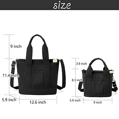 Canvas Tote Bag for Women,Small Totes Bags with Zipper Crossbody Purse with Pockets Large Shoulder Handbag,2 Sizes - color: Black, size: Large